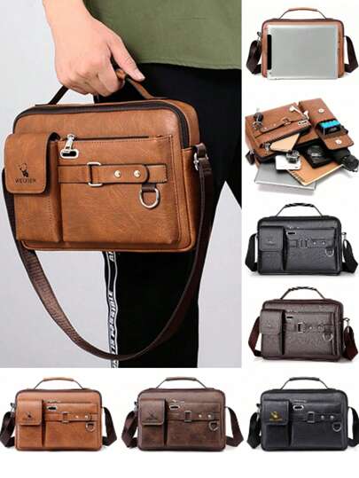 1PC Shoulder Bag, Men's Crossbody Bag, Men's Business Shoulder Bag, Crossbody Bag, Hand-Held Men's Shoulder Bag, Men's Backpack, Briefcase Men'S High-Capacity Faux Leather Business Briefcase Messenger Bag With Adjustable Strap, Crossbody Shoulder Bag For School And Business Trip Vintage Office Bag Laptop Bag