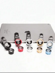 1pc 3-In-1 Portable Phone Camera Lens Kit With Fish-Eye And Wide-Angle Lens, Clip-On For Mobile Phones (Color Random)