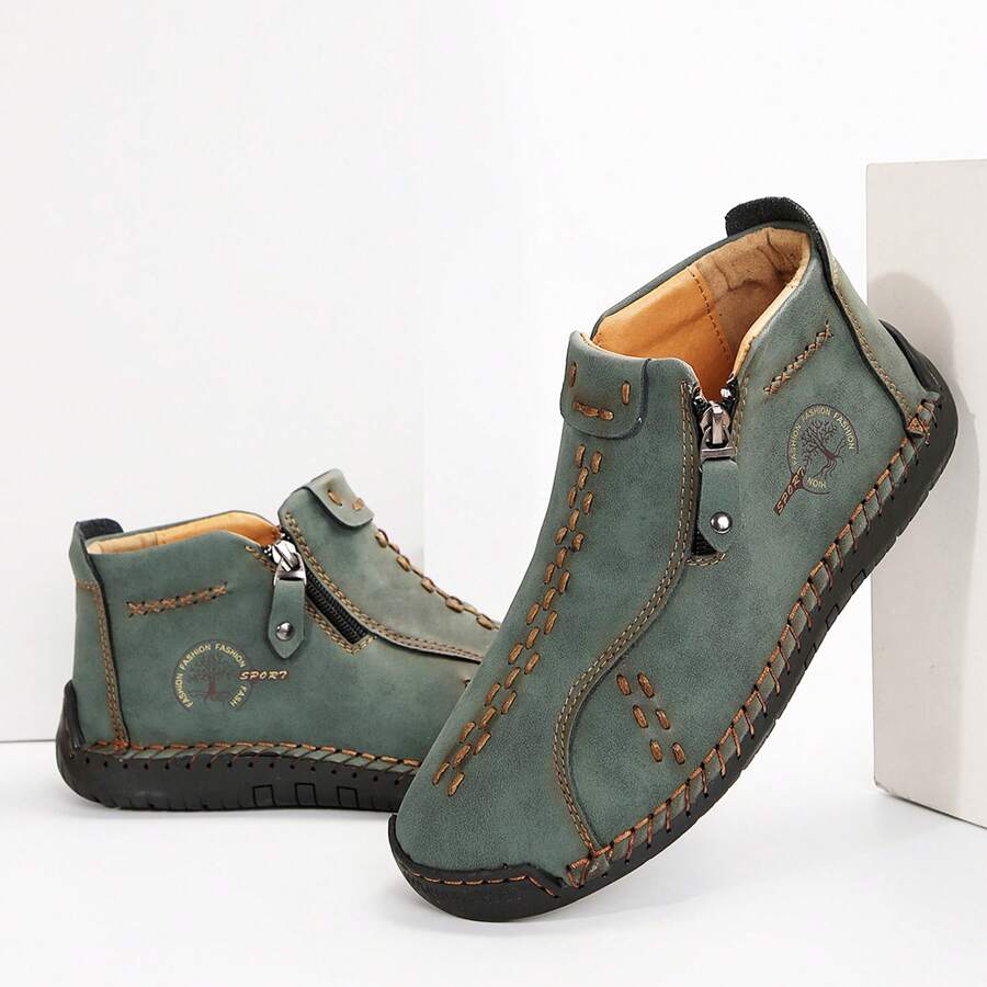 Womens Women's Work Shoes Fashion Casual Non-Slip Loafers Oxfords Leather Lace-Up Ankle Boots Walking ShoesOffice Hiking Shoes - 軍綠色 - 查看 1
