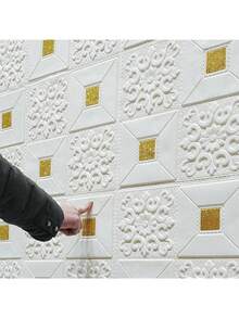 70厘米x2米 3D砖墙贴纸 DIY自粘装饰泡沫防水墙面覆盖墙纸 适用于电视背景儿童客厅 - 彩色 - 查看 3