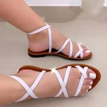 Women's Ankle Strap Sandals Gladiator Flat Sandals Fisherman Strappy Sandals Valentines - White - View 2