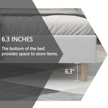 Classic Upholstered Platform Bed Frame With Headboard,Mattress Foundation,Strong Wooden Slats Support,No Box Spring Needed - trắng - Xem 3
