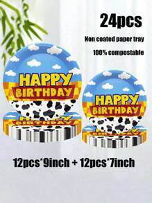 24 件套由材料制成，包括一次性纸盘、动画主题纸盘、天空和云主题纸盘、7 英寸纸盘、9 英寸纸板盘、一次性派对餐盘、圣诞派对圣诞装饰圣诞装饰品圣诞礼物和装饰品促销 - 彩色 - 查看 5