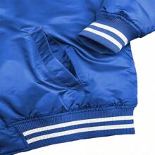 Men Solid Varsity Bomber Jacket Waterproof Fall Winter Summer Lightweight All Season Striped Trim Slant Pockets Baseball Jacket Snap Button - Royal Blue - View 5