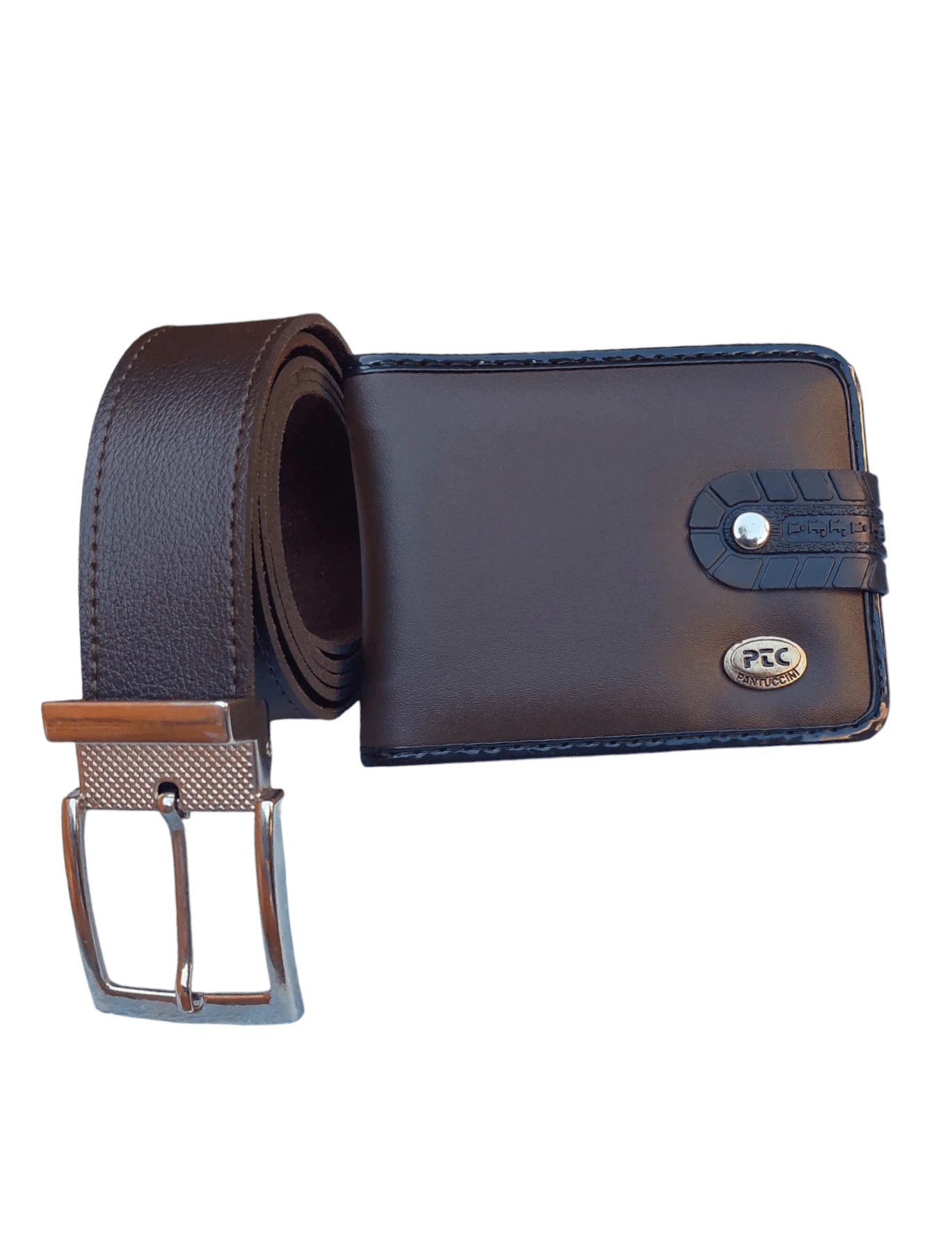 ELEGANT MEN'S WALLET AND BELT - Rust Brown - View 1