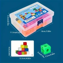 学龄前儿童拼图玩具木质立方体积木蒙特梭利数学益智玩具圣诞礼物彩色积木 - 彩色 - 查看 6