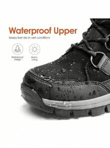 Women's Snow Boots Cozy Warm Insulated Lace Up Mid-Calf Waterproof Walking Hiking Festival Outdoor Black Winter Boots - 黑色 - 查看 5