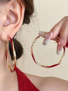 topshiny 1對女士新款紅色扭曲大圈耳環，小眾設計，輕奢高端耳環，獨特誇張耳環 - 金色 - 查看 10