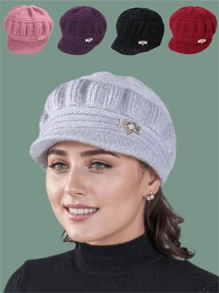 New Middle-Aged & Elderly Women's Knitted Knitted Hat With Thermal Lined , Warm Ear Protection Winter Fall