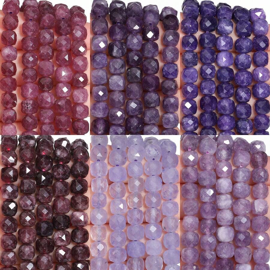 20-22pcs/Pack 7-8mm Faceted Cube Shape Beads Purple Color Loose Beads For Jewelry Making Diy Accessories Slight Color Difference - Faceted 7-8mm Purple Stone - View 1