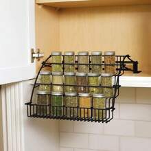 WANLECY 3 Tier Pull Down Cabinet Spice Rack Organizer Metal Storage Shelf For Kitchen - Black - View 5