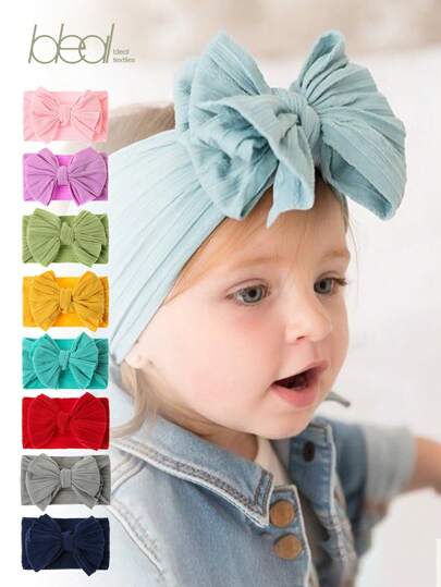 1 件随机颜色婴儿发带，婴儿皮肤友好型柔软提花超弹力头带，丝带发饰套装爱情人节