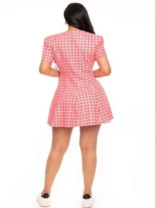 HOUNDSTOOTH CHAIN-BELT MINI DRESS - Pink - View 7