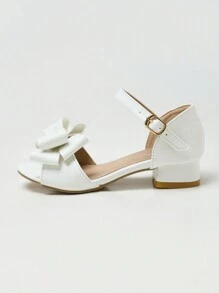 时尚可爱的纯色露趾高跟凉鞋，适合女孩，透气轻便的派对/正装鞋，适合婚礼、聚会和表演 - 白色 - 查看 4