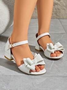 时尚可爱的纯色露趾高跟凉鞋，适合女孩，透气轻便的派对/正装鞋，适合婚礼、聚会和表演 - 白色 - 查看 2