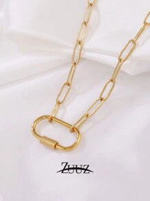 1 件时尚回形针不锈钢心形椭圆扣项链女式珠宝链女式几何项链适合日常装饰情人节 - 項鍊 - 查看 12