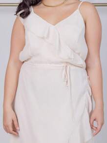 Chiffon Women's V-Neck Ruffled Hem Crossover Dress - Elegant Sleeveless Summer Midi Dress For Casual And Formal Occasions - 杏色 - 查看 4