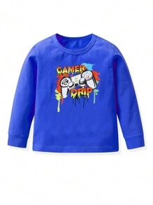 4pcs Tween Boy Video Game Print Round Neck Long Sleeve T-Shirts, Fall, Sweatshirt - Multicolor - View 2