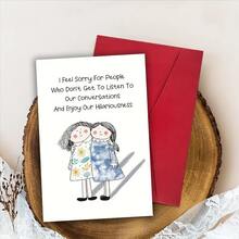 1 pieza Tarjeta de felicitación de amistad divertida con diseño de dibujos animados para el cumpleaños de la mejor amiga, tema de conversaciones hilarantes, tarjeta de cumpleaños personalizada personalizable con sobre para hermana y amigos, idioma inglés - Multicolor - Ver 7