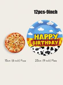 24 件套由材料制成，包括一次性纸盘、动画主题纸盘、天空和云主题纸盘、7 英寸纸盘、9 英寸纸板盘、一次性派对餐盘、圣诞派对圣诞装饰圣诞装饰品圣诞礼物和装饰品促销 - 彩色 - 查看 2