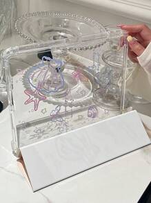 1 件可爱粉色贝壳与海星字母印花亚克力透明水晶保护壳适用于 iPad Huawei，支持睡眠/唤醒功能 - 彩色 - 查看 6