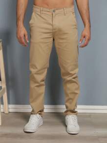 Men's Sport Slim Premium Twill Pants Multiple Colors - 卡其色 - 查看 4