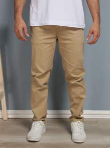 Men's Sport Slim Premium Twill Pants Multiple Colors - 卡其色 - 查看 5