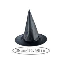 1 chiếc mũ phù thủy Halloween màu đen Oxford, phụ kiện trang phục, họa tiết màu ngẫu nhiên, Giáng sinh - màu đen - Xem 2