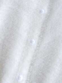 Tween Girls Elegant Solid Color Cropped Cardigan Sweater, Suitable For Casual, Vacation, Spring, Autumn, Winter - White - View 4