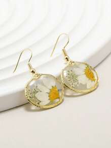 1 对不对称白色和彩色真干雏菊满天星花卉时尚耳环，适合女孩，度假风格 - 玫紅色 - 查看 5