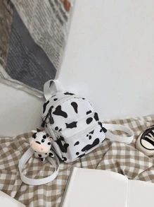 1 chiếc Ba lô gấp hình con bò mini hoạt hình dễ thương, Ba lô mini nhẹ cho nữ Túi đựng sách Ví đựng tiền xu có mặt hình con bò, Thích hợp cho du lịch ngoài trời, đi học, sử dụng hàng ngày. Hướng khóa kéo và vị trí họa tiết in ngẫu nhiên., Túi xách nữ phong cách đường phố & Nhật Bản, Ví họa tiết con bò giản dị hợp thời trang cho nữ - trắng - Xem 3