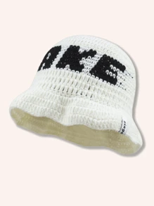 1pc  Street Hip-Hop Red Fisherman Beanie Knit Hat With CAKE Letter, Female Warm Headband Hat Handmade Crochet Wave Edge Ruffle Hat,Autumn/Winter Cute,Men's Vintage Street Style Knitted Hat Fashion Cool Bucket Hat Autumn And Winter Fashion Hat