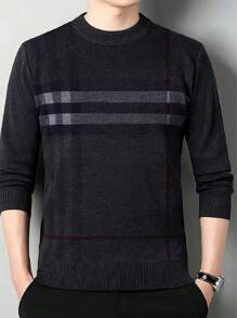 Jersey de rayas con cuello redondo. Jerséis de punto, ropa de hombre. - Negro - Ver 1