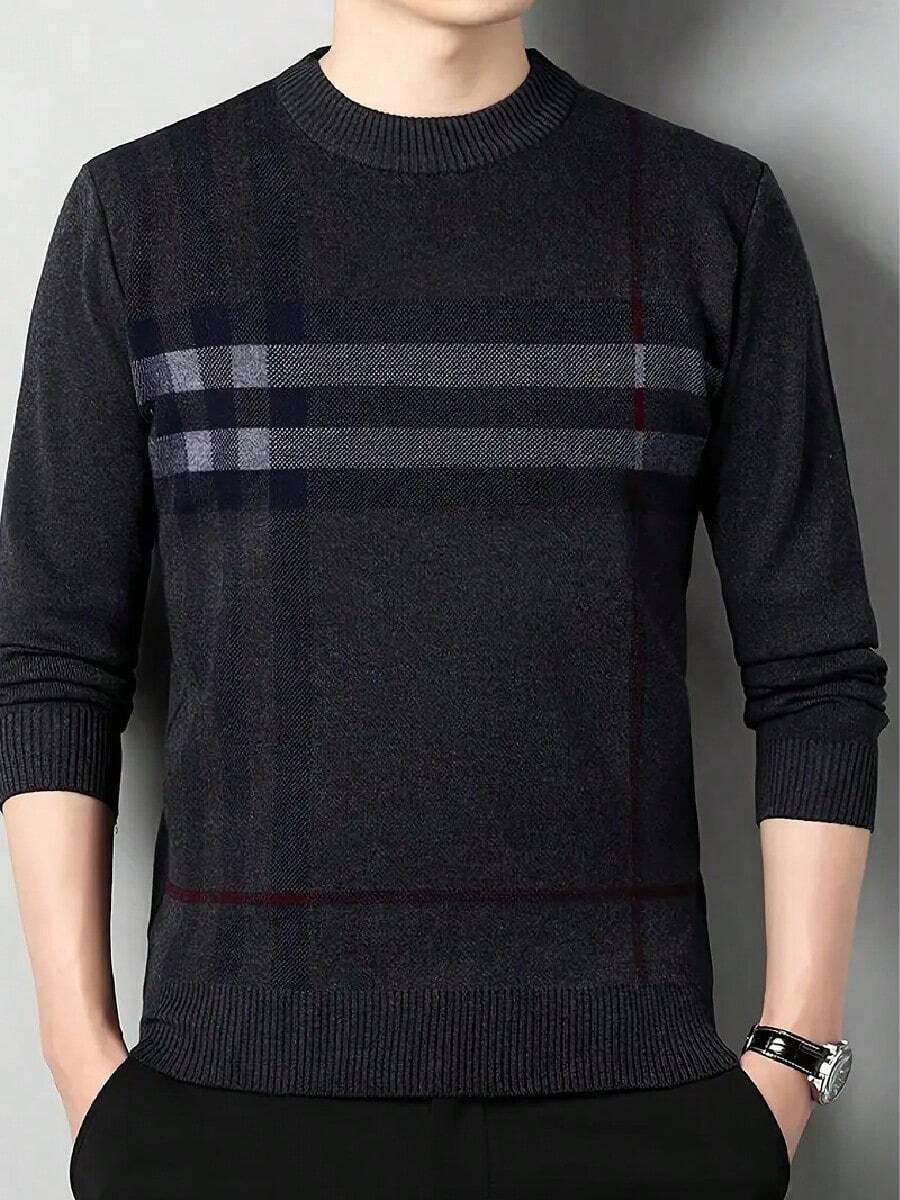Jersey de rayas con cuello redondo. Jerséis de punto, ropa de hombre. - Negro - Ver 1