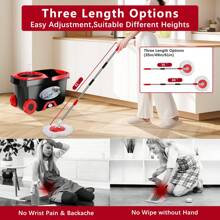 Tsmine FunClean Spin Mop And Bucket,360 Spinning Mopping Floor Cleaning Tool With 4 Microfiber Replacement Head Refills,Mop And Bucket With Wringer Set For Home,61" Extended Handle, 2X Wheel