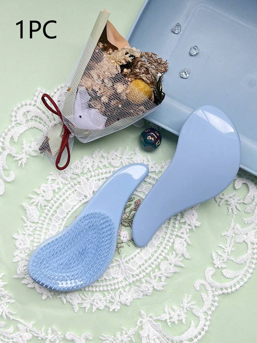 1pc Massage Comb, Macaron Color Series, Anti-Static Massage Hair Brush, ABS Soft Teeth, Smoothens Hair Without Tangles, Suitable For Wet & Dry Use, Portable Magic Handle, Shower Massage Brush, Salon-Grade Hairstyling Tool, Suitable For Home And Outdoor Use, Can Be Given As A Gift To Friends And Family, Unisex, Essential For Back-To-School Season And Vacation, Women Hair Accessory - Blue - View 1
