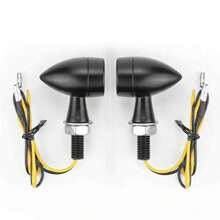 2PCS Mini Bullet Motorcycle Turn Signals - Waterproof LED Blinker Lights, 12V Universal Front And Rear Indicators For Harley, Dirt Bike, Cafe Racer, Cruiser - Amber Light - Black - View 4