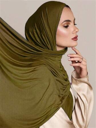 1pc Plus Size Soft Knitted Headscarf Shawl, Casual Headband, Solid Color Scarf For Women, Suitable For Abaya And Hijab