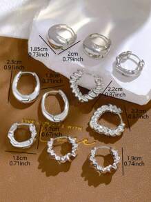 5pairs Metal Personality French Chic Elegant Minimalist Niche Heart Alloy Hoop Earrings Set For Women Valentines