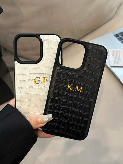 Customized Women Phone Case Compatible With IPhone 17 16 15 14 13 12 11 Pro Max 17 Air Personalized Initials Name 3D DIY Engraved Gold Letters Back Cover Hot Stamping Technology Luxury Crocodile Pattern Leather Shockproof Case Leather Case Festival Gifts For Lover Friends Family Yourself Boyfriend,Girlfriend,Family,Friends,Grandparents,Couple