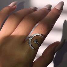 1pc Crescent Moon Opening Adjustable Ring, Personality Star & Moon Index Finger Ring