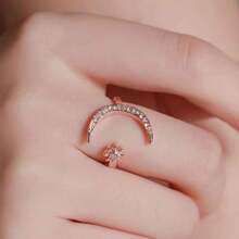 1pc Crescent Moon Opening Adjustable Ring, Personality Star & Moon Index Finger Ring