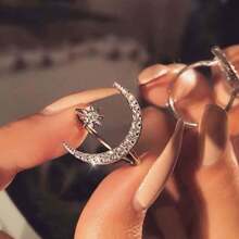1pc Crescent Moon Opening Adjustable Ring, Personality Star & Moon Index Finger Ring