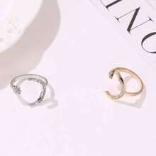 1pc Crescent Moon Opening Adjustable Ring, Personality Star & Moon Index Finger Ring