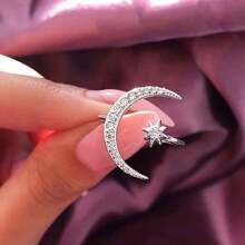 1pc Crescent Moon Opening Adjustable Ring, Personality Star & Moon Index Finger Ring