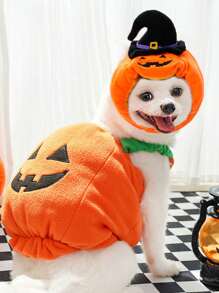1pc Autumn And Winter Pet Cats And Dogs Halloween Christmas Jack-O '-Lanterns Into Funny Clothes And Hats Halloween Halloween Costumes - Orange - View 3