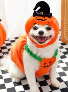 1pc Autumn And Winter Pet Cats And Dogs Halloween Christmas Jack-O '-Lanterns Into Funny Clothes And Hats Halloween Halloween Costumes - Orange - View 4