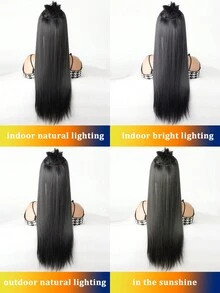 24Inch Synthetic Hair Extensions Invisible Wire No Clips In Hair Extensions Fish Line Hairpieces Hair Extensions Wig For Women Daily Party Use - Multicolor - View 8