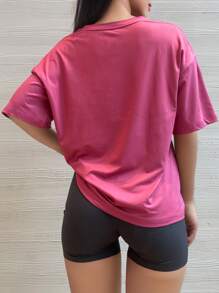 大肩短袖T恤落纯色黑色夏季宽松休闲