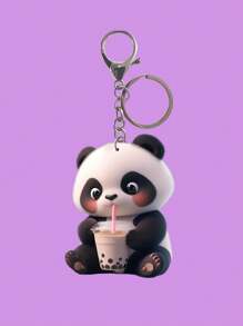 1 件可爱熊猫泡泡茶亚克力钥匙扣，2D 设计轻巧时尚钥匙扣、包包吊饰、汽车吊坠，送给朋友的完美礼物 - 彩色 - 查看 6